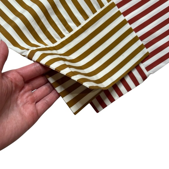 Destree Grayson White Cotton Top With Yellow Orange Striped Long Sleeves SZ S - Picture 6 of 12